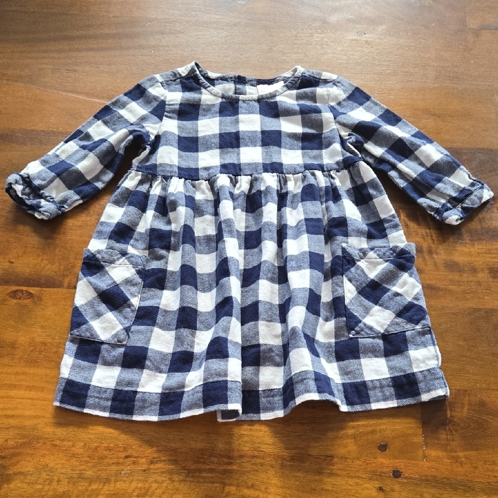 Hanna Andersson Navy Blue And White Gingham Flannel Dress Size 4T
